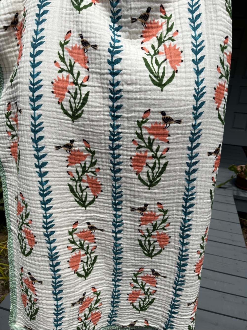 Anthropologie Gauze Cotton Sherpa Floral Printed Throw Blanket
